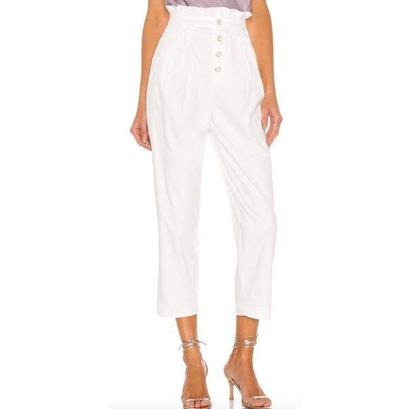 MAJORELLE White Paperbag Trouser Pant MEDIUM Baggy Pleated Cropped $178 New - Picture 1 of 7